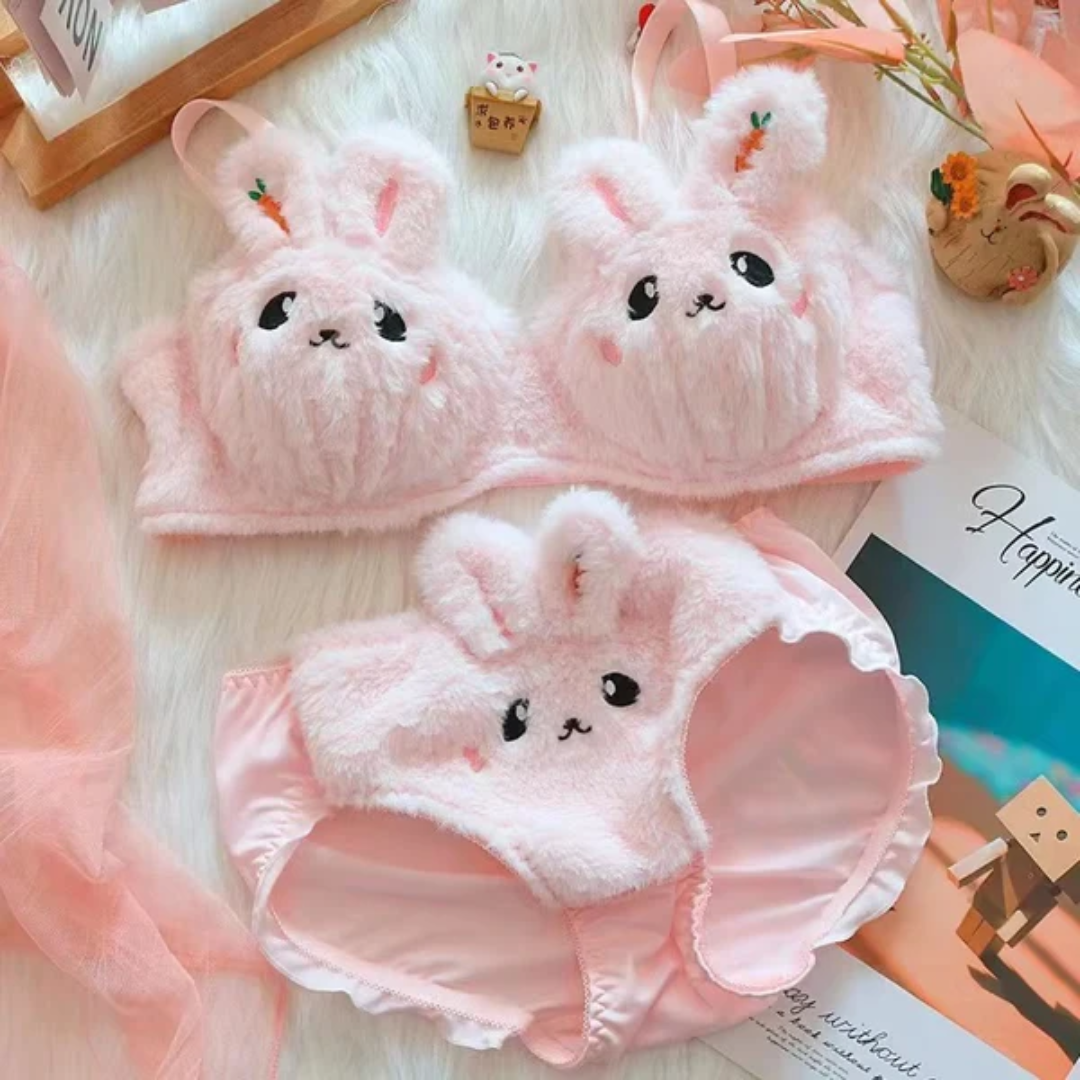 Trendy Fluffy Bunny Bra Panty Set