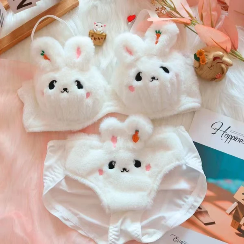 Trendy Fluffy Bunny Bra Panty Set