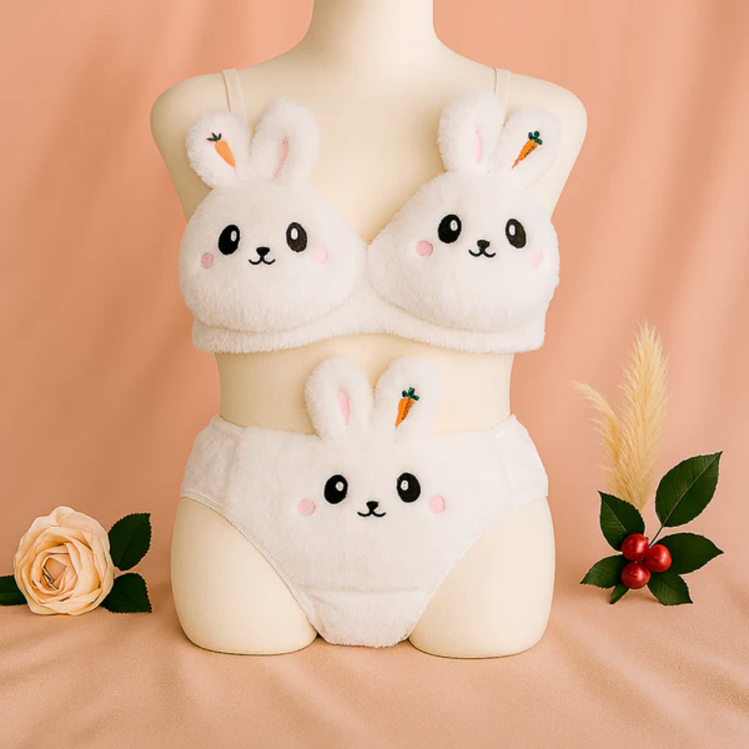 Trendy Fluffy Bunny Bra Panty Set