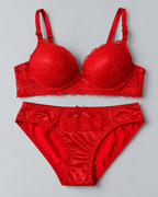 Red French Romantic Lace Lingerie Set