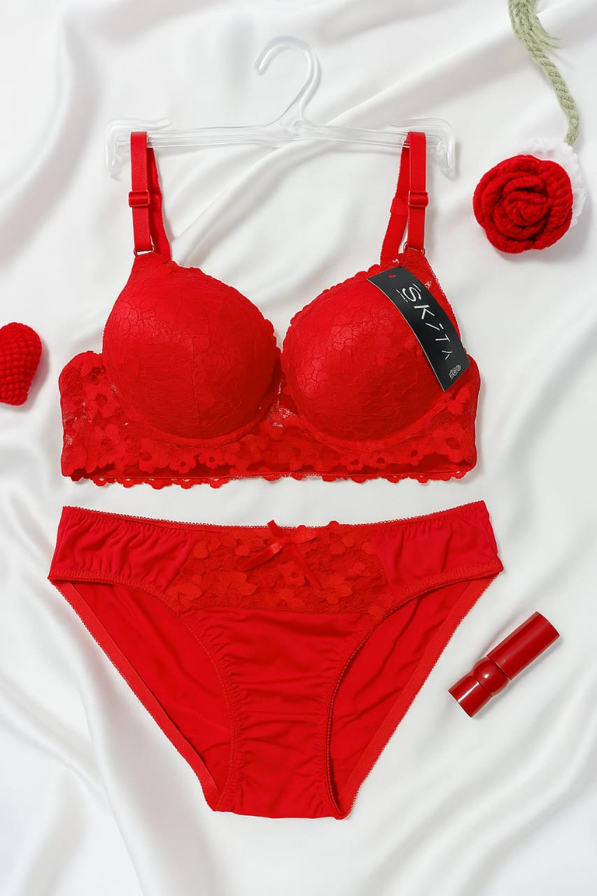 Elegant Bridal Soft Lace Double Padded Lingerie Set