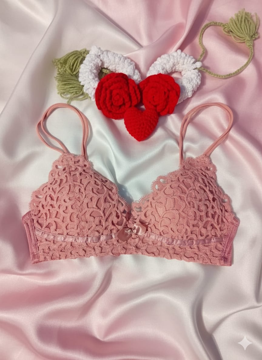 Premium Pink French Style Romantic Lace Lingerie Set