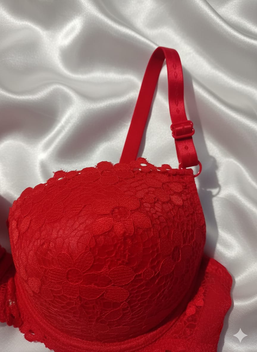 Premium Red French Style Romantic Lace Lingerie Set