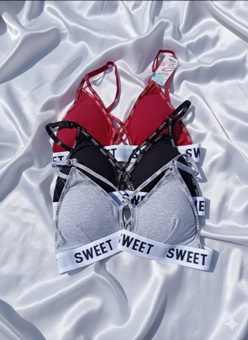 Bikini Style Sweet Criss Cross Bra & Panty Set (Pack of 3)