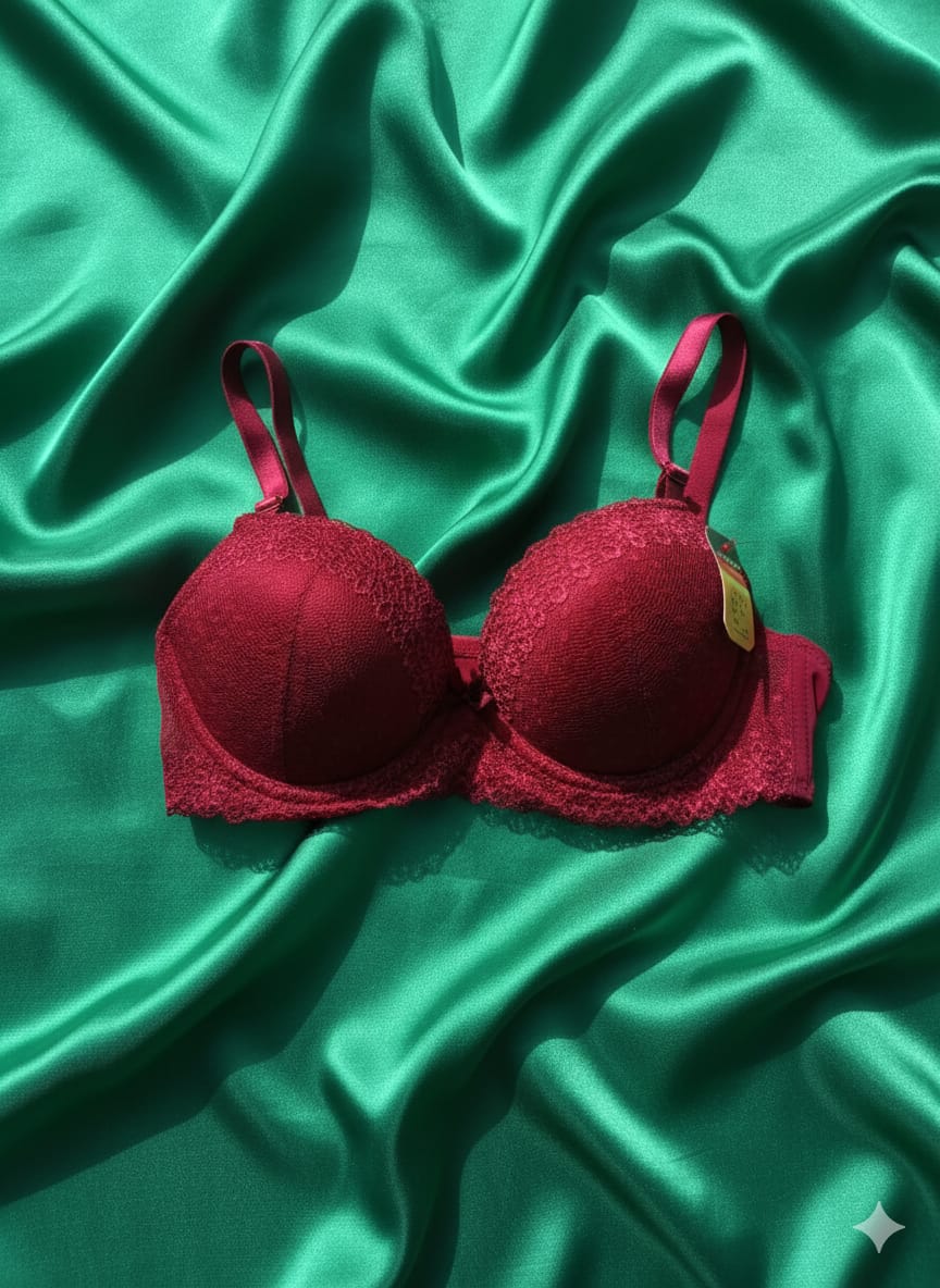 Premium Maroon Thin Padded Lacy Bra