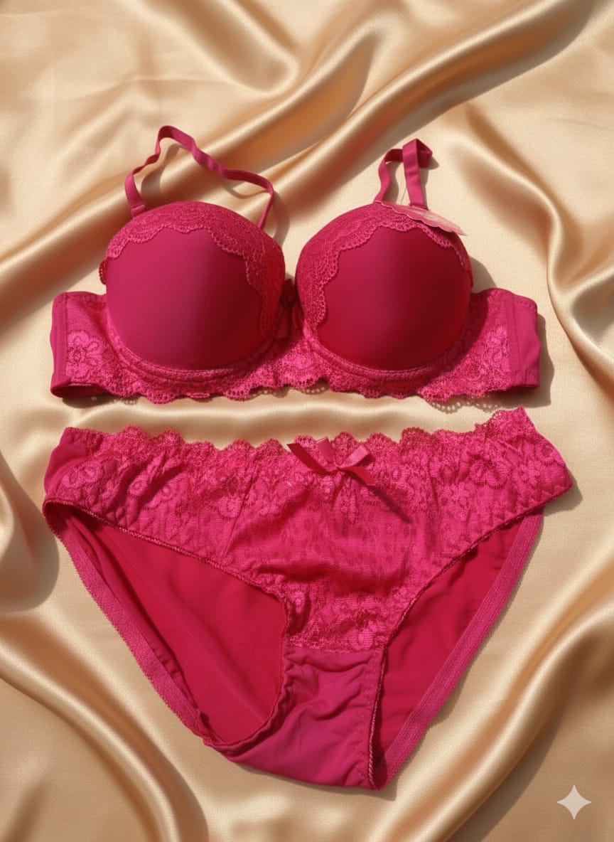 Beautiful Maroon Single Padded Boxy Bra & Panty Set
