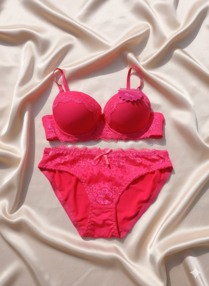 Beautiful Pink Single Padded Boxy Bra & Panty Set