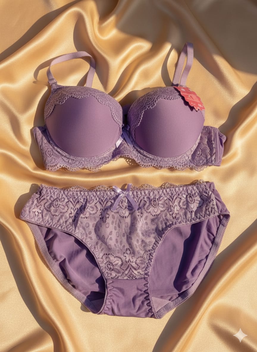 Beautiful  Single Padded Boxy Bra & Panty Set