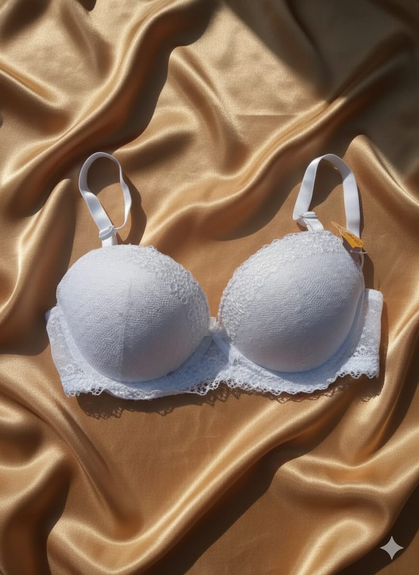 Premium White Thin Padded Lacy Bra