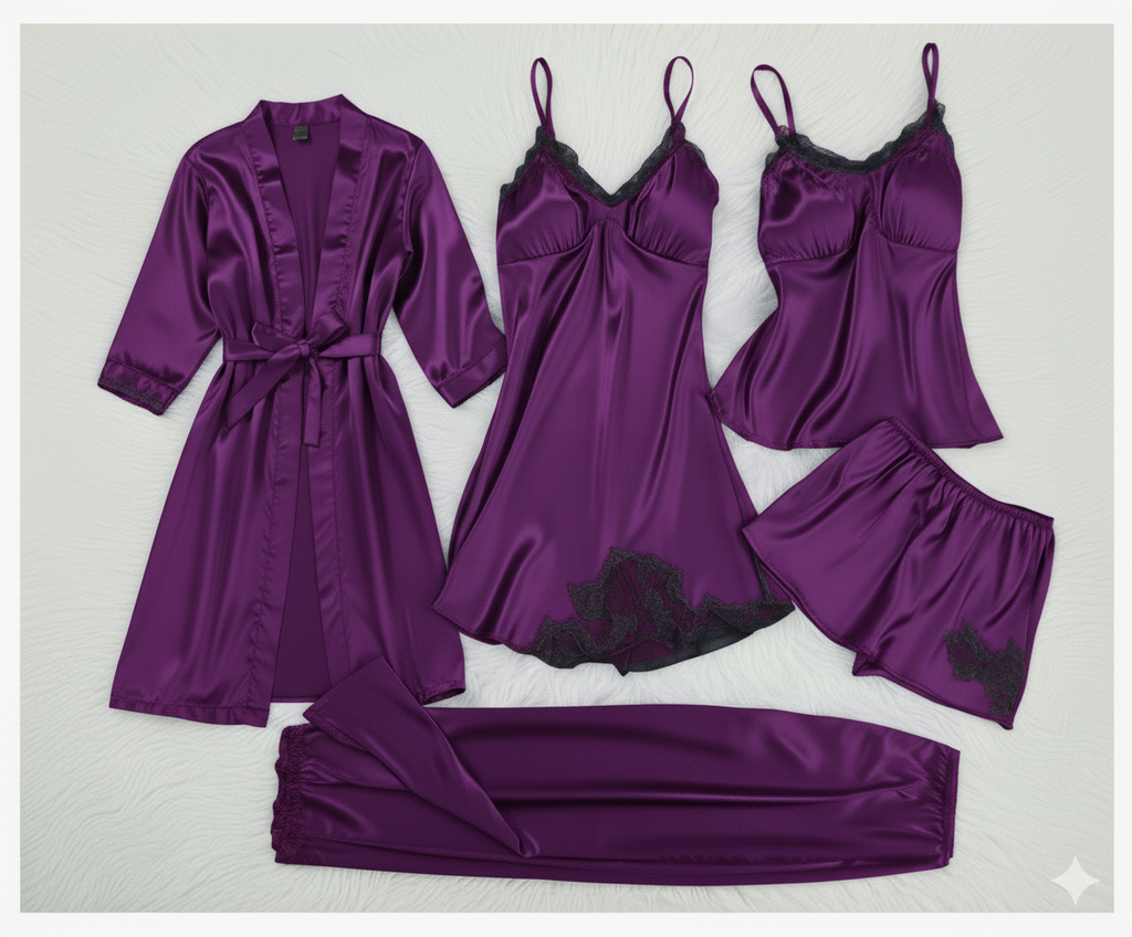 5 pcs high quality premium silk nighty  Lingerie Set( free size)