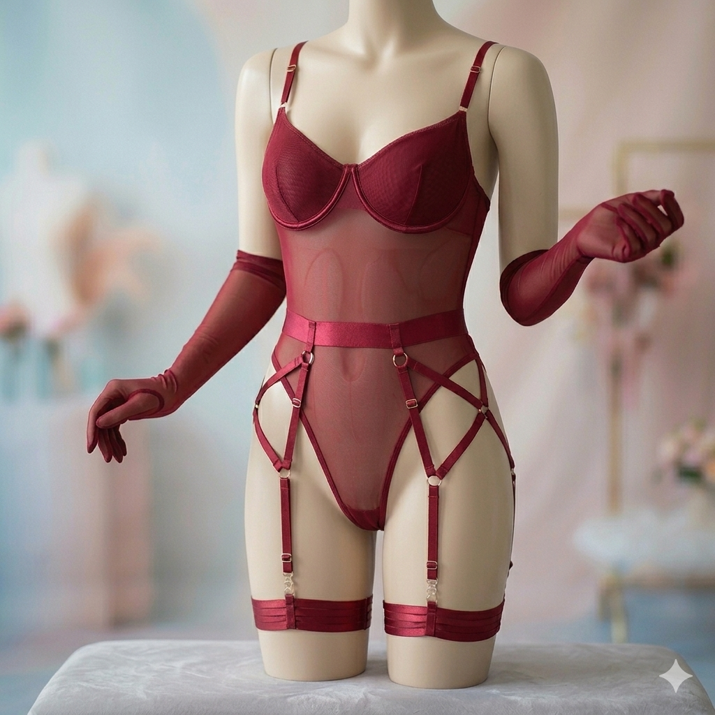 1 pc Trendy net with garter underwear lingerie set