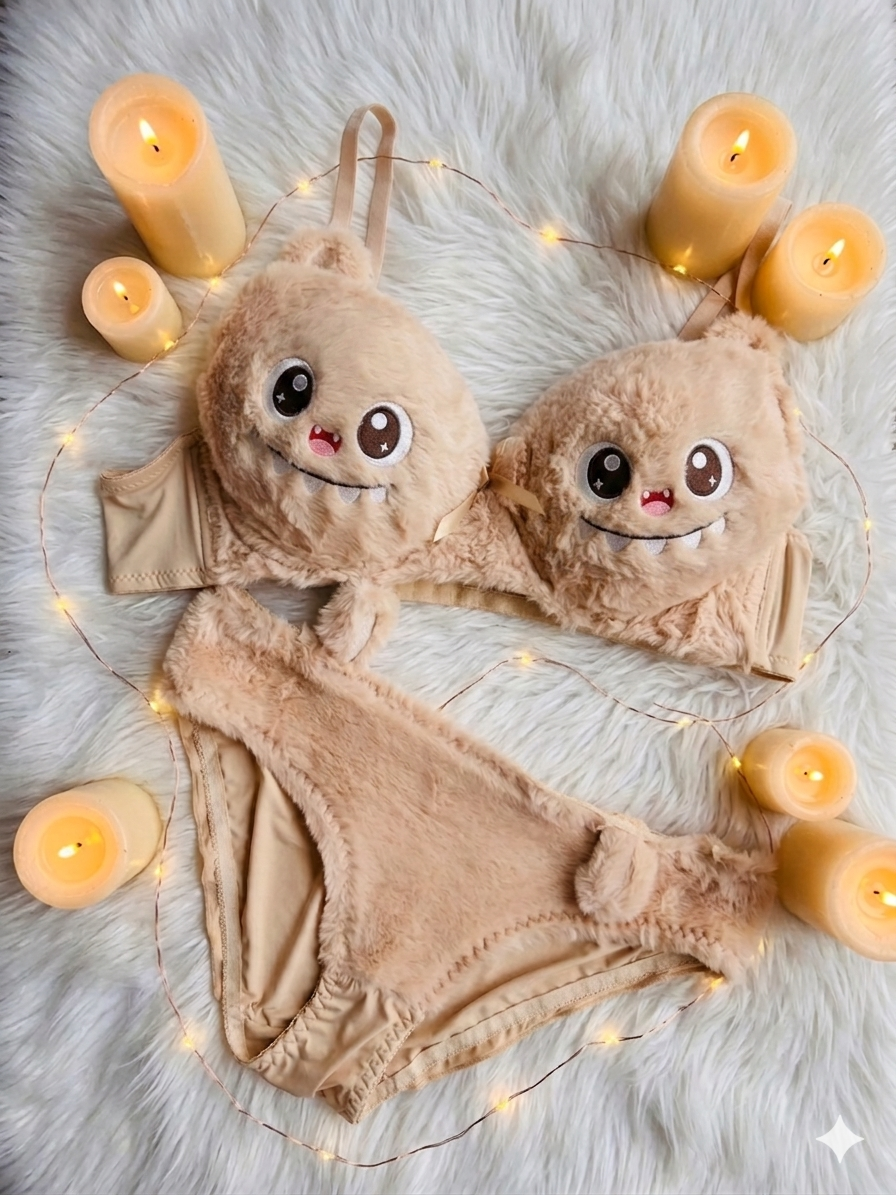 Trendy Fluffy Labubu Bra Panty Set