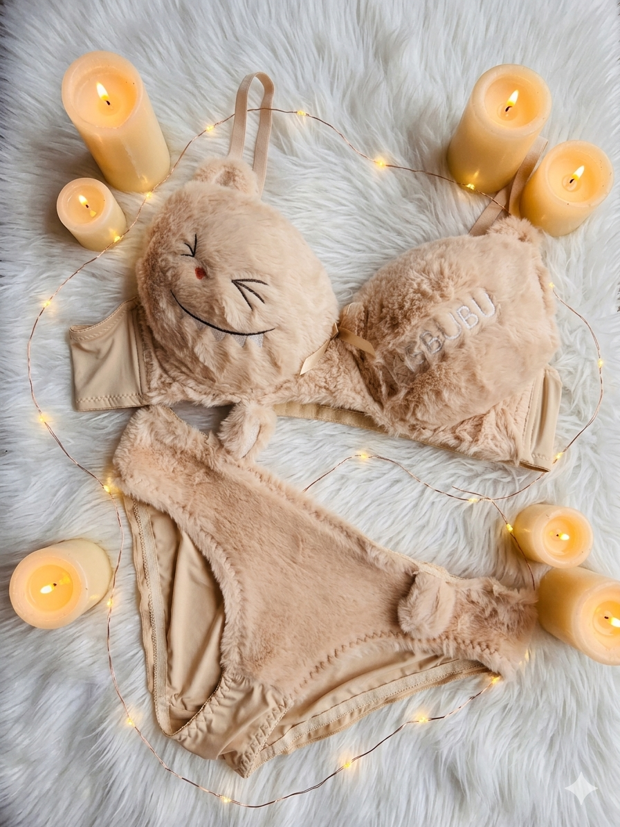 Trendy Fluffy Bunny Bra Panty Set