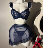 2 Pcs Lace Ruffle Underwire Camisole+Thong set