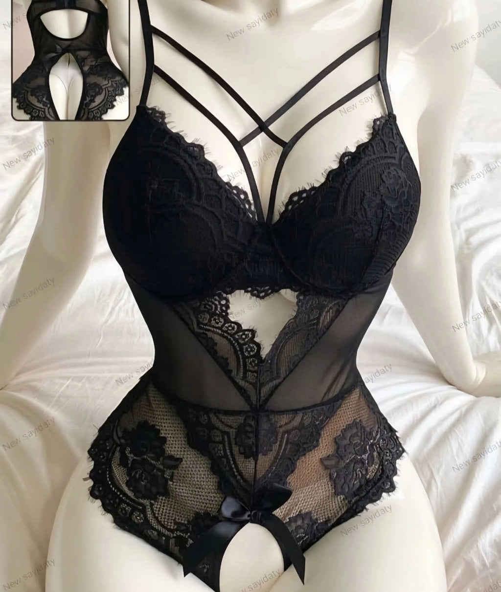 Strappy crochless,backless bodysuit