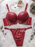 Leather sophisticated Bra & thong Set