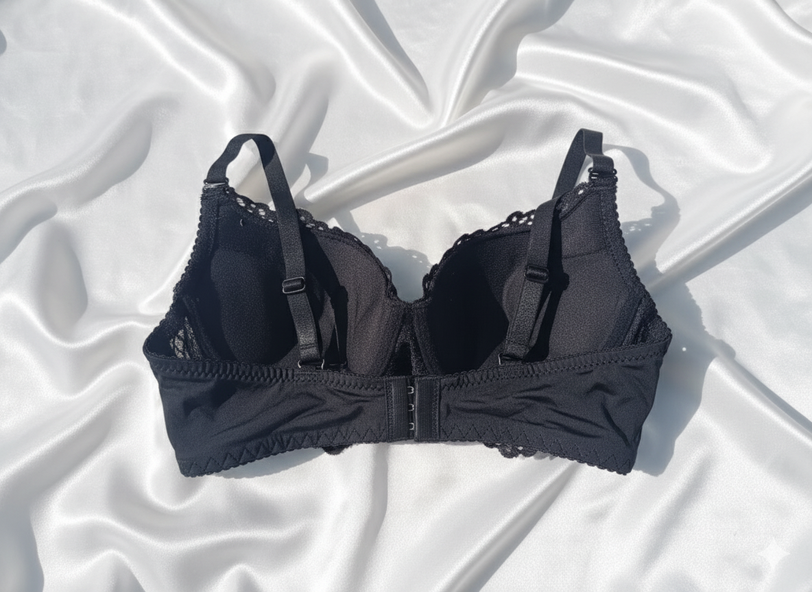 Black Fancy Lacy Padded Bridal Wired  bra & panty set