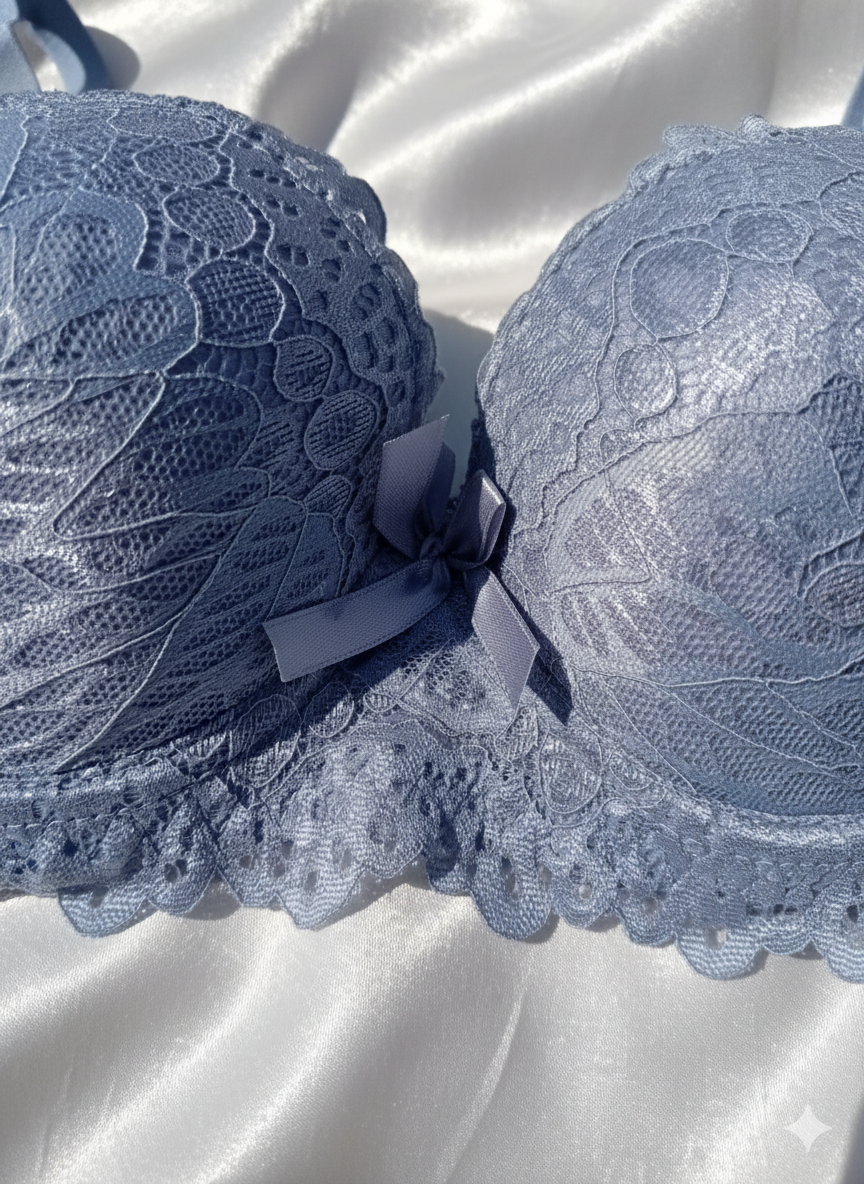 Sky Blue Bridal Wired Lacy Padded Lingerie Set