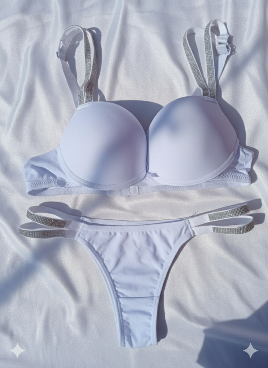 Elegant wear sexy push up bra and lacy panty set with double straps