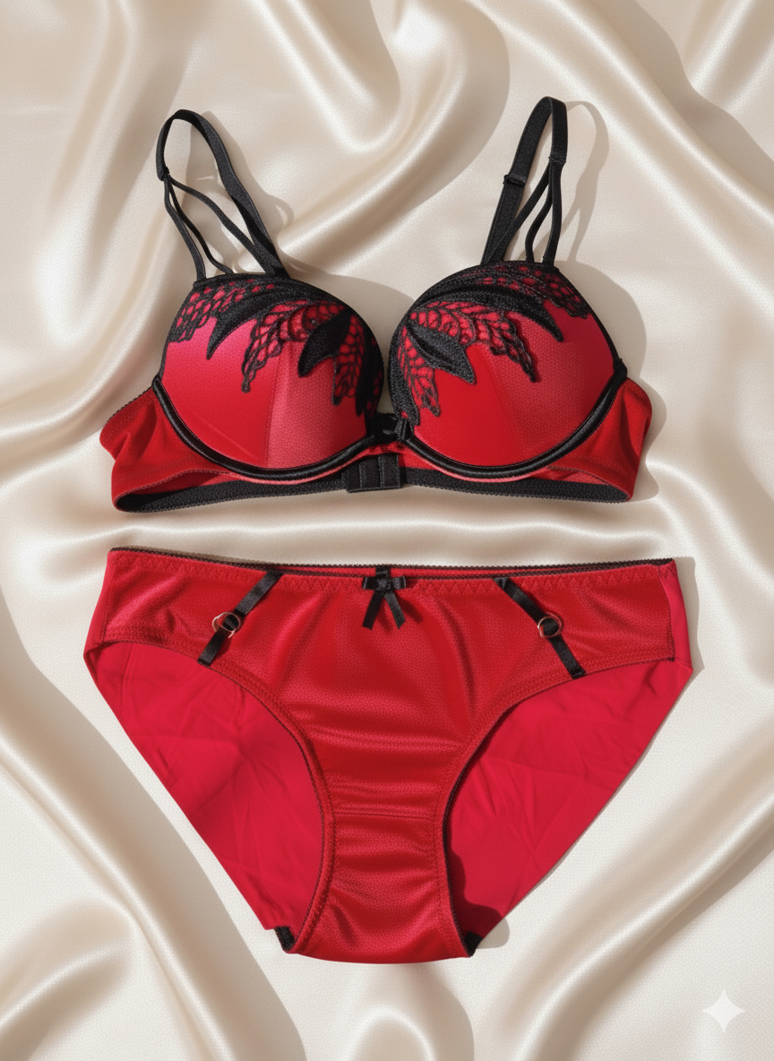 Intimate Velvet push up wired bra and panty set with black lace