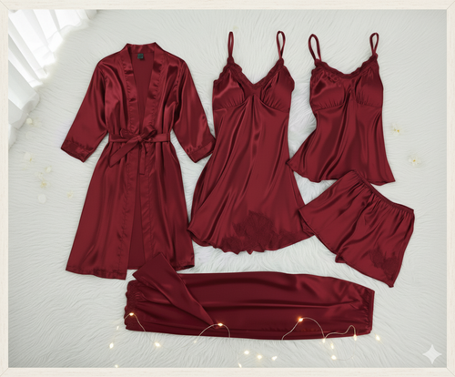 5 pcs high quality premium silk nighty  Lingerie Set( free size)