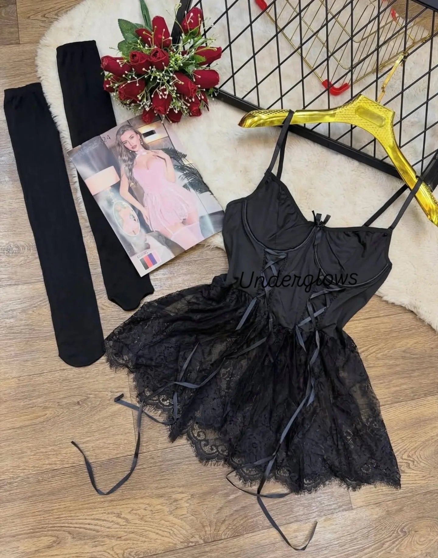 See through/ gothic Lingerie Set with stockings