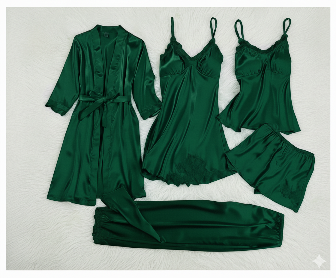 5 pcs high quality premium silk nighty  Lingerie Set( free size)