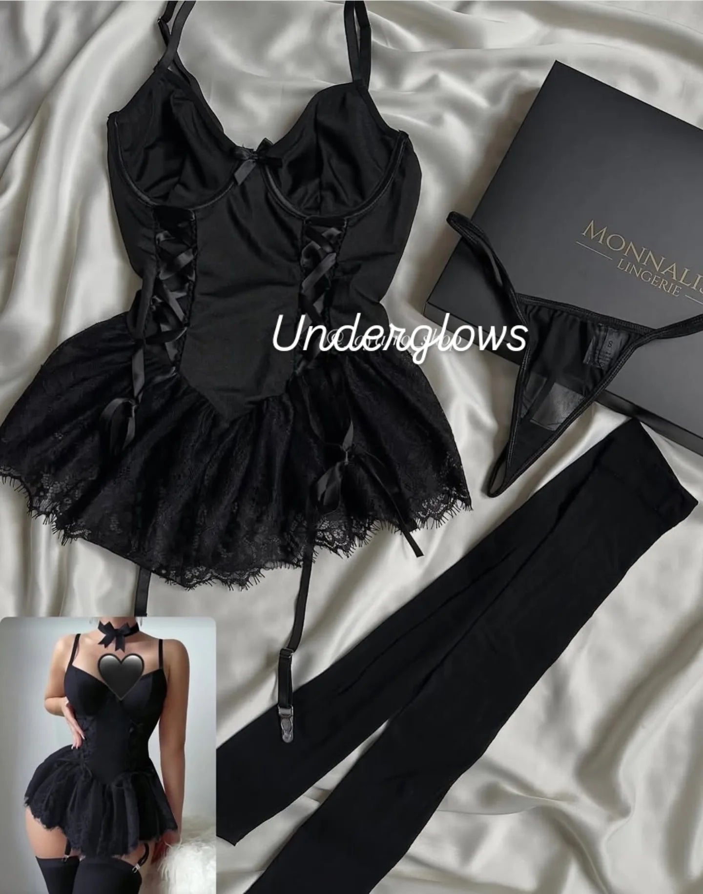 See through/ gothic Lingerie Set with stockings