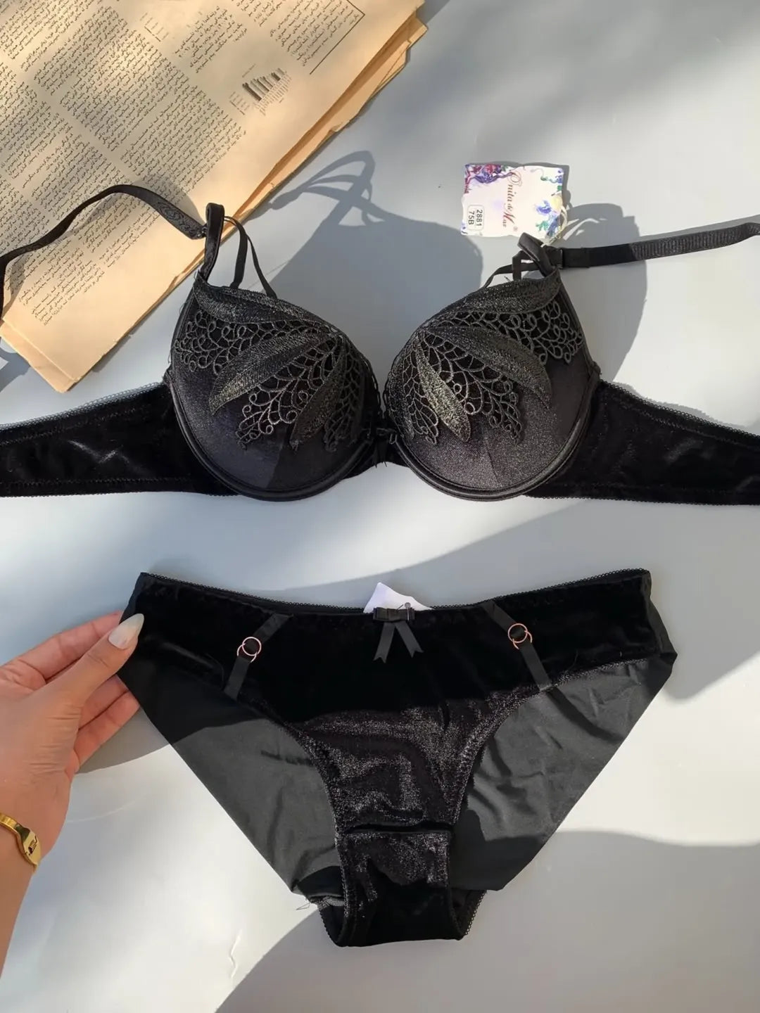 Velvet Push Up Bra Panty Set