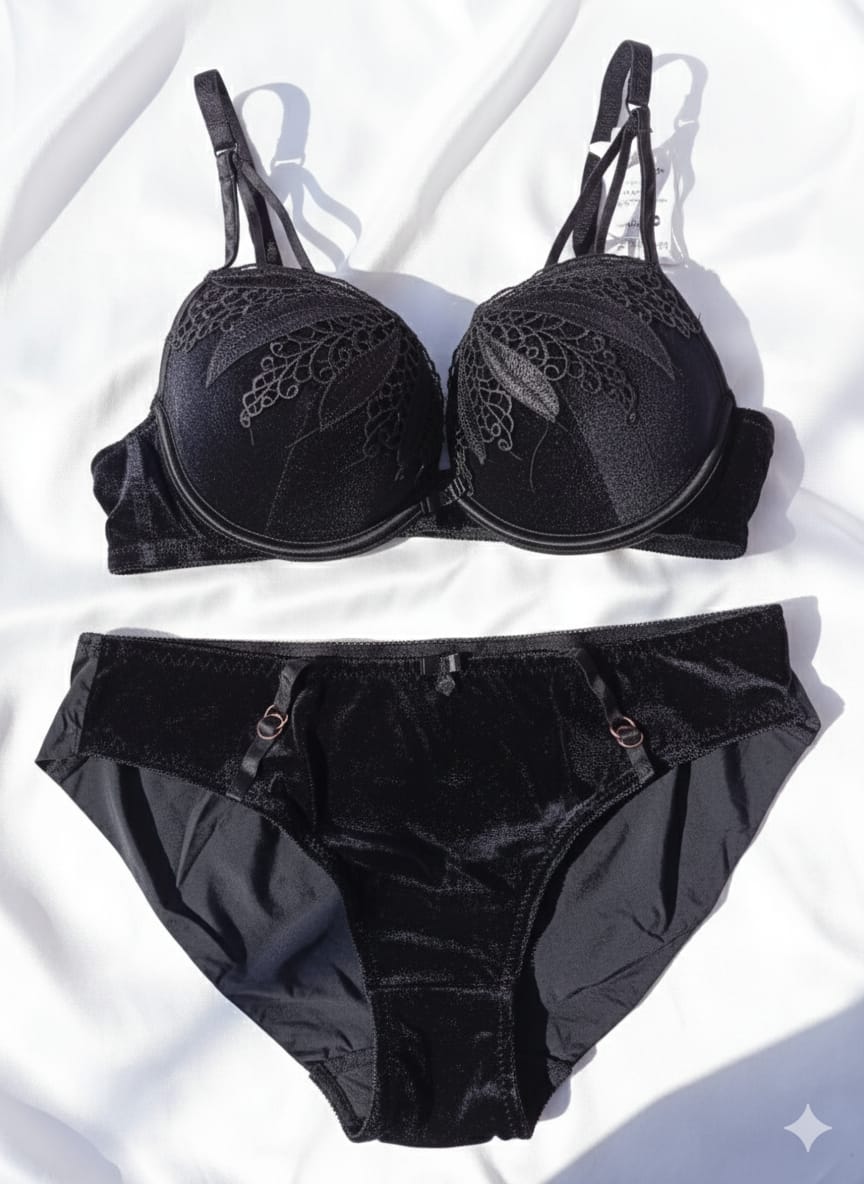 Intimate Velvet push up wired bra and panty set with black lace