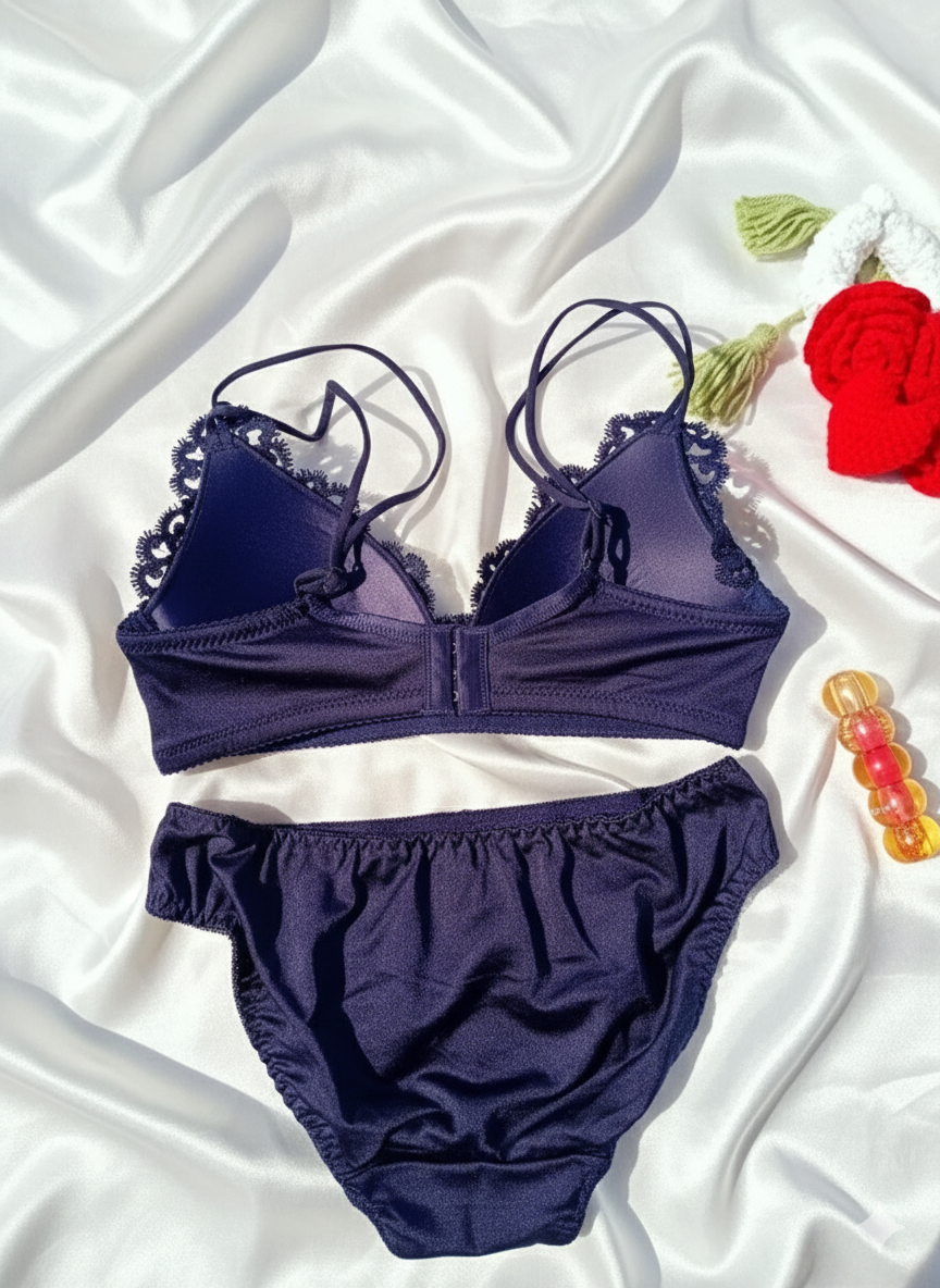 Premium Blue French Style Romantic Lace Lingerie Set