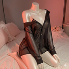 Open shirt style see through nighty and G string set