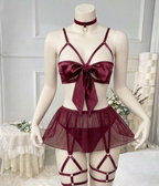 Front open Bow and skirt  with garter set