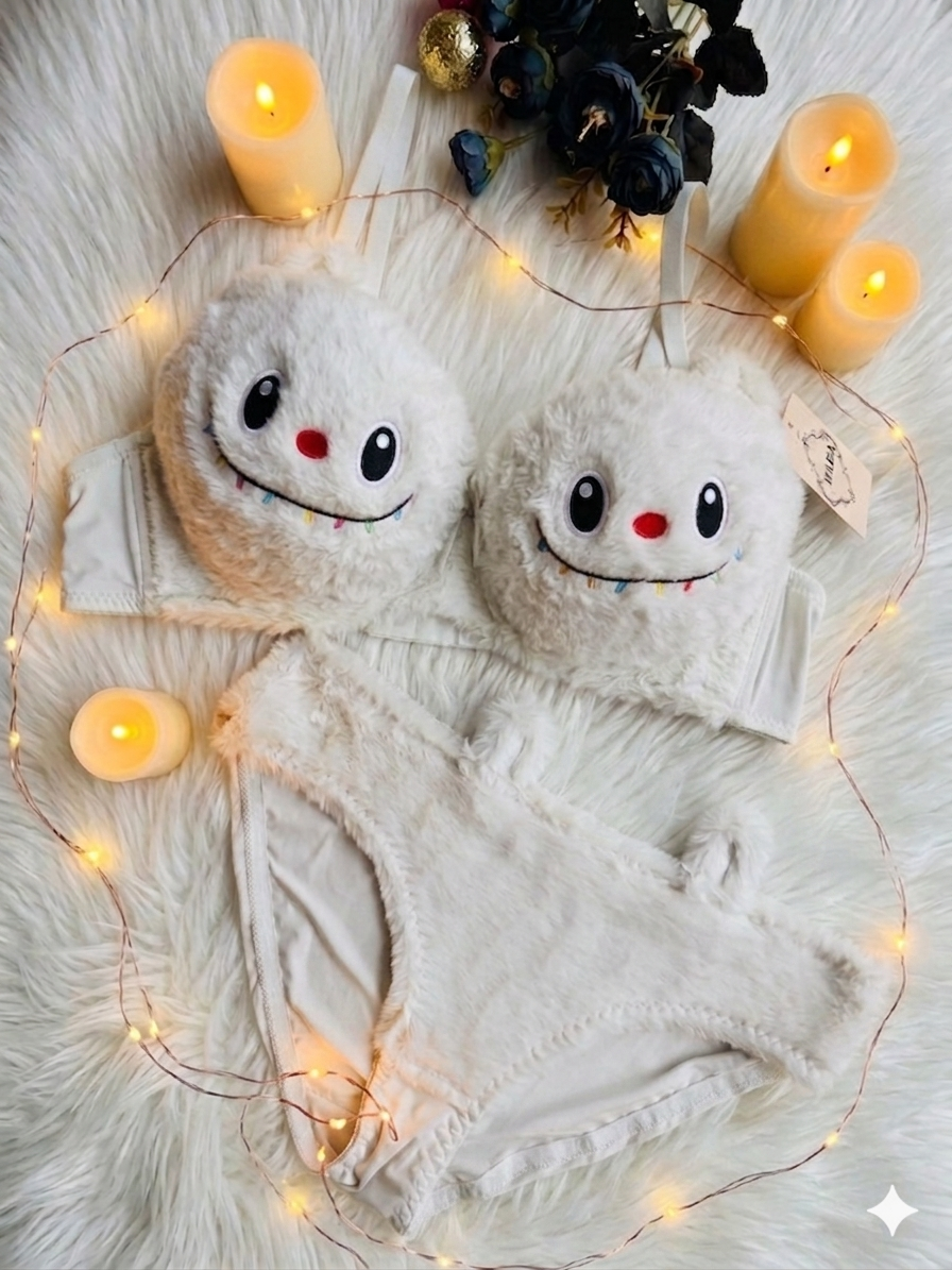 Trendy Fluffy Labubu Bra Panty Set