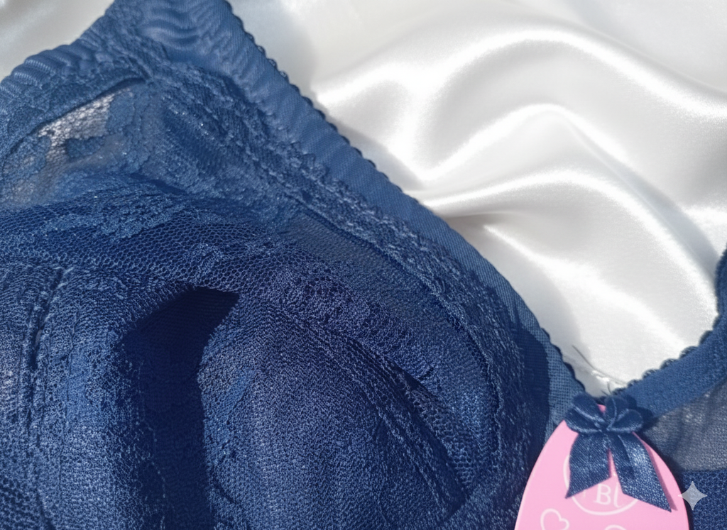 Premium Blue Net Lacy Bra (Non Padded - Non Wired Bra)