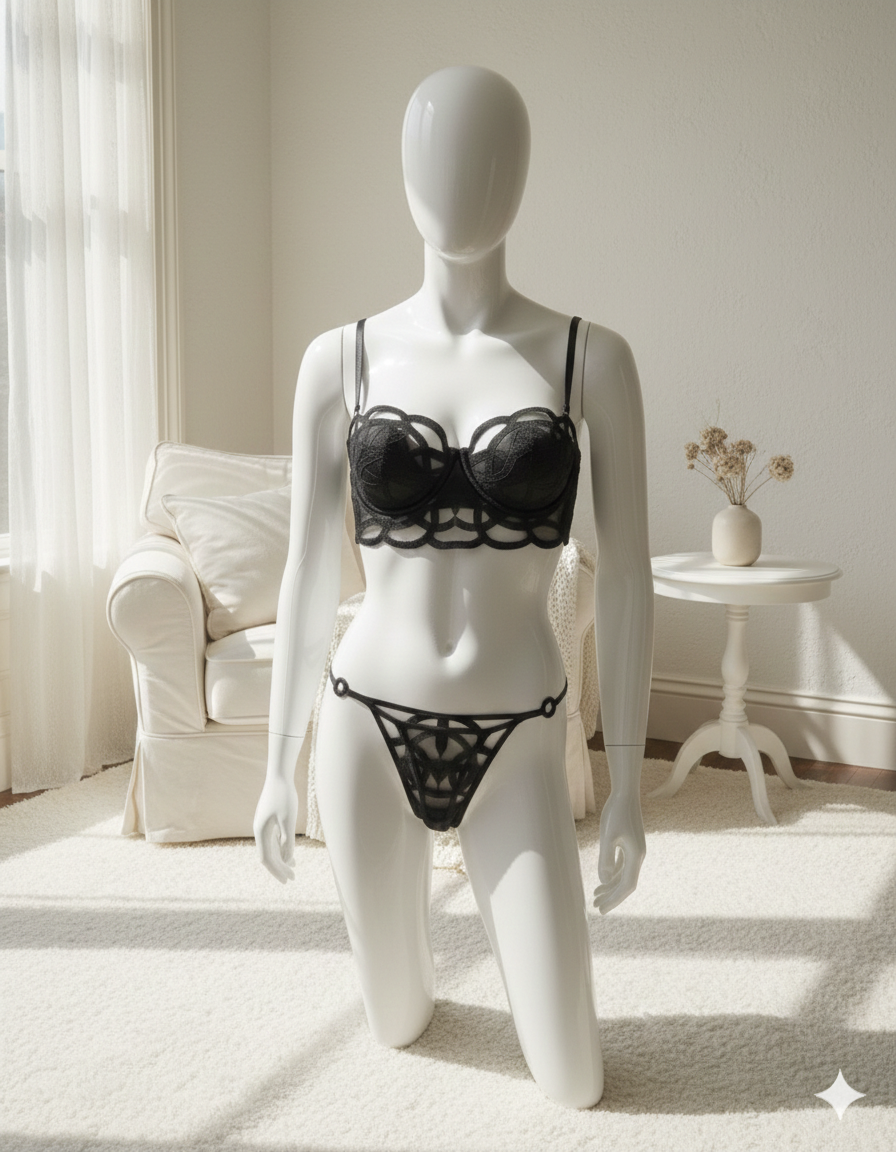 Trendy see through lacy bra set