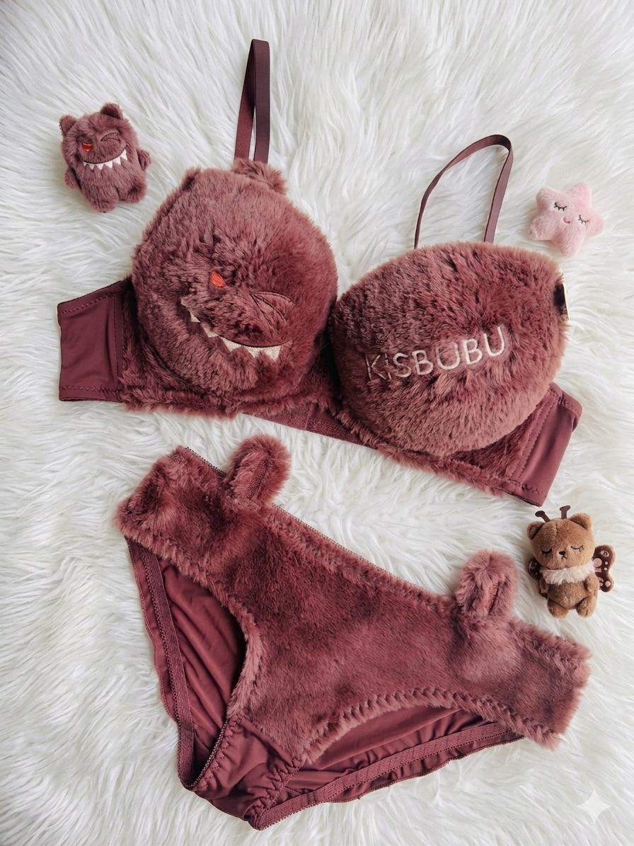 Trendy Fluffy Bunny Bra Panty Set