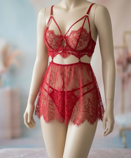 2 pc Mesh net style lingerie set with double strap panty