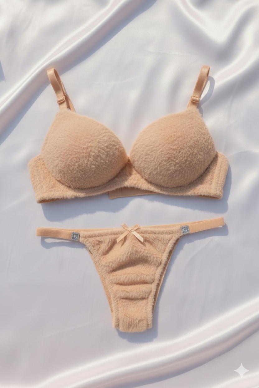 Trendy Fluffy Rabbit Bra & Panty Set