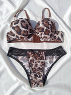Luxury Leopard Print Padded Bra Panty Set