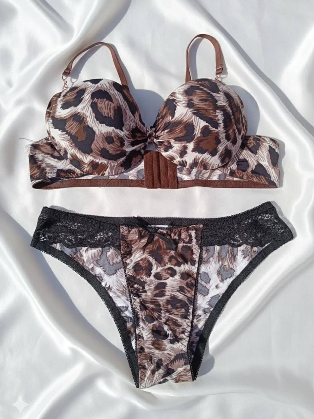 Luxury Leopard Print Padded Bra & Panty Set – Women’s Lingerie (36-42B)