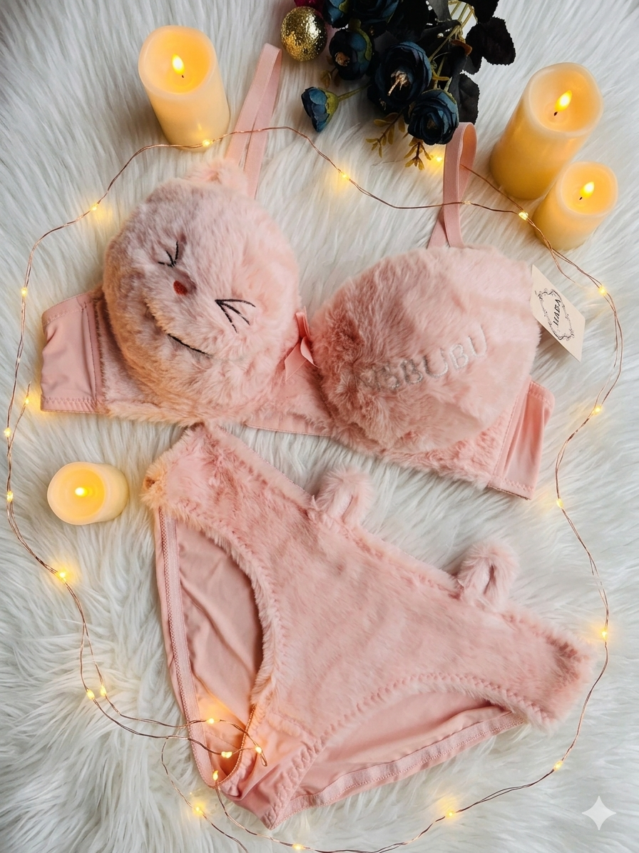 Trendy Fluffy Bunny Bra Panty Set
