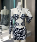 Halter Zebra Print Cutout Drawstring Mini Sheath Dress + Arm Sleeves
