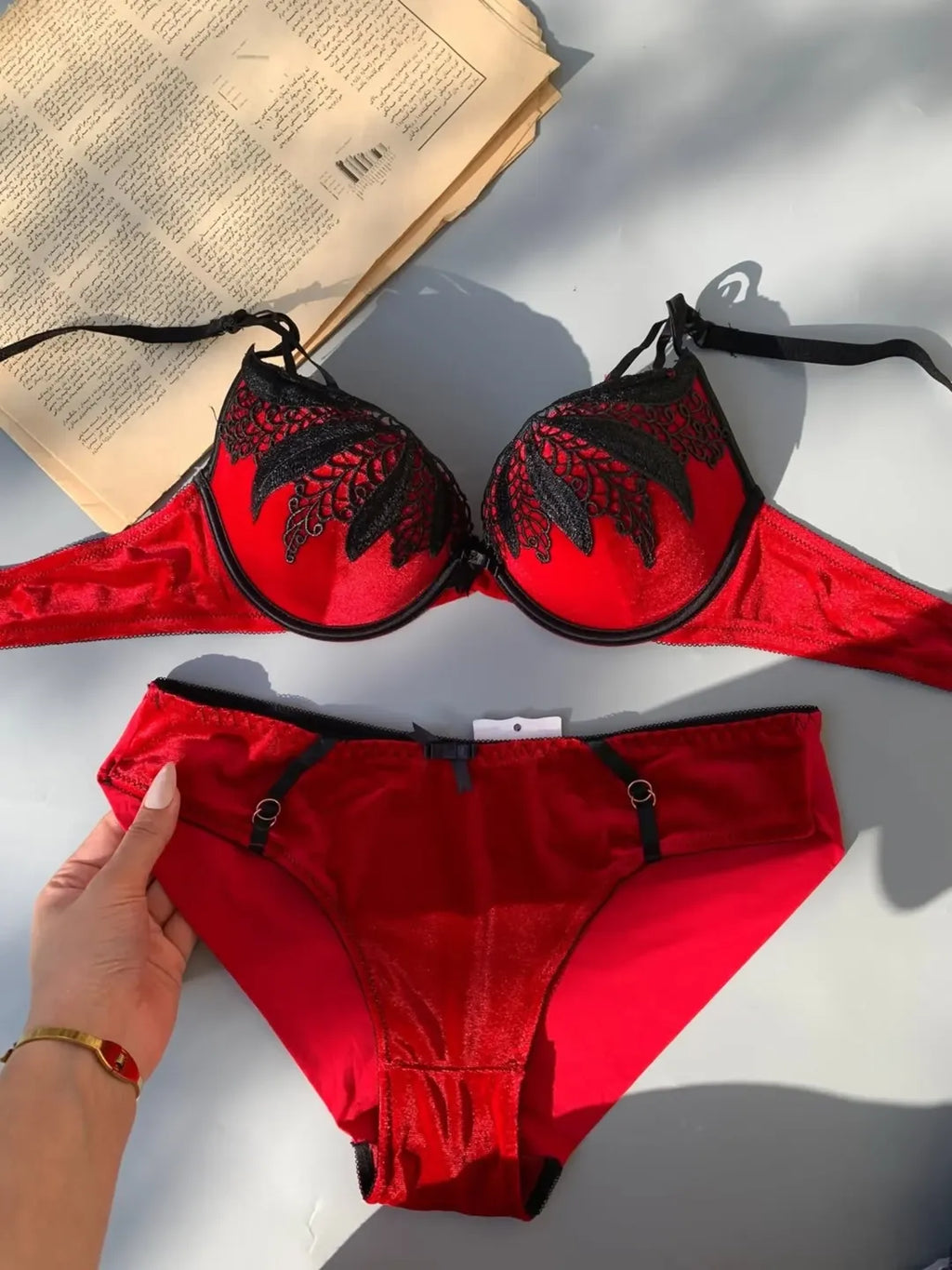Velvet Push Up Bra Panty Set