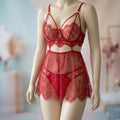 2 pc Mesh net style lingerie set with double strap panty