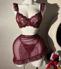 2 Pcs Lace Ruffle Underwire Camisole+Thong set