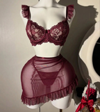 2 Pcs Lace Ruffle Underwire Camisole+Thong set
