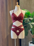 lace fabric criss-cross halter neckline set free size