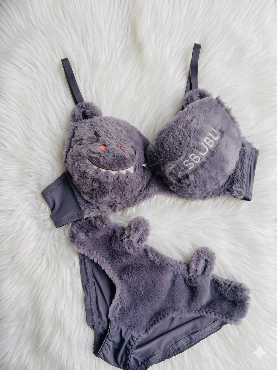 Trendy Fluffy Bunny Bra Panty Set