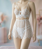 2 pc Mesh net style lingerie set with double strap panty